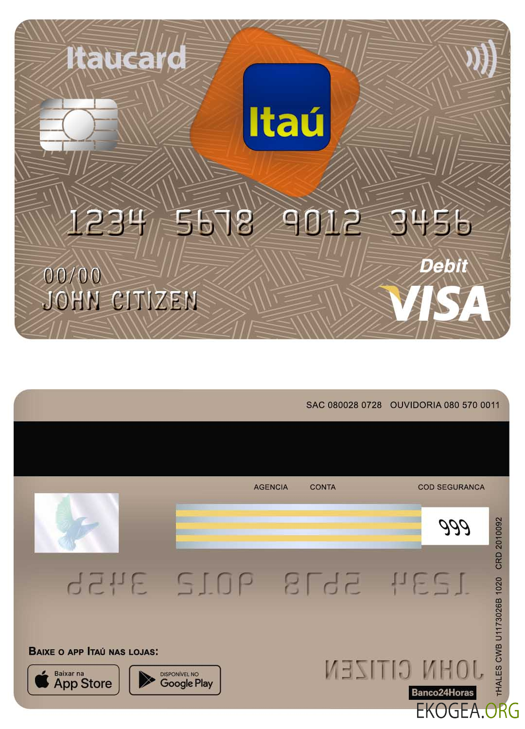 Carte de débit visa bancaire Brésil Itau